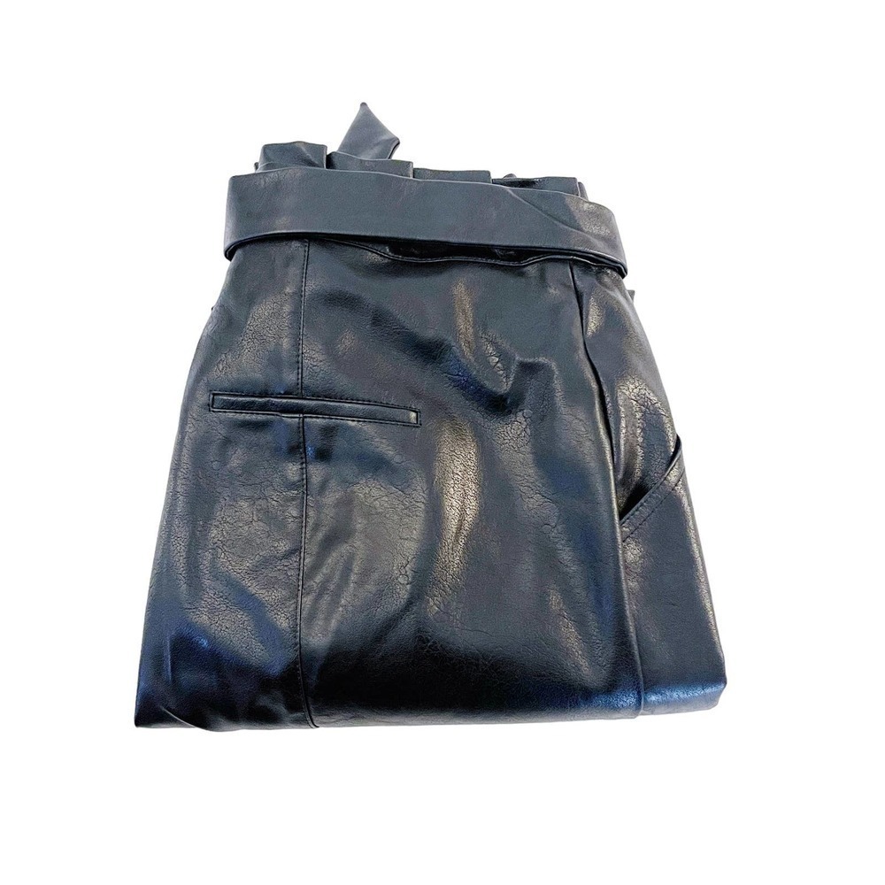 Greylin Black Faux Leather Belted Waist Straight Leg Pants SZ S